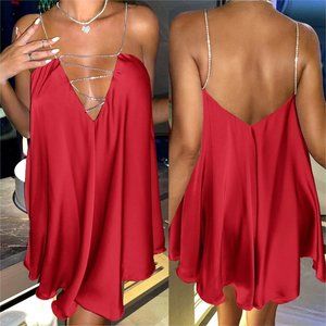 Rhinestone Strap Cami Mini Dress RED